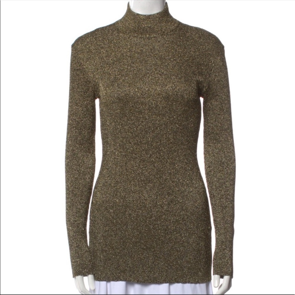 Ozbek vintage luxury metallic gold shimmer turtleneck top made in Italy size 8